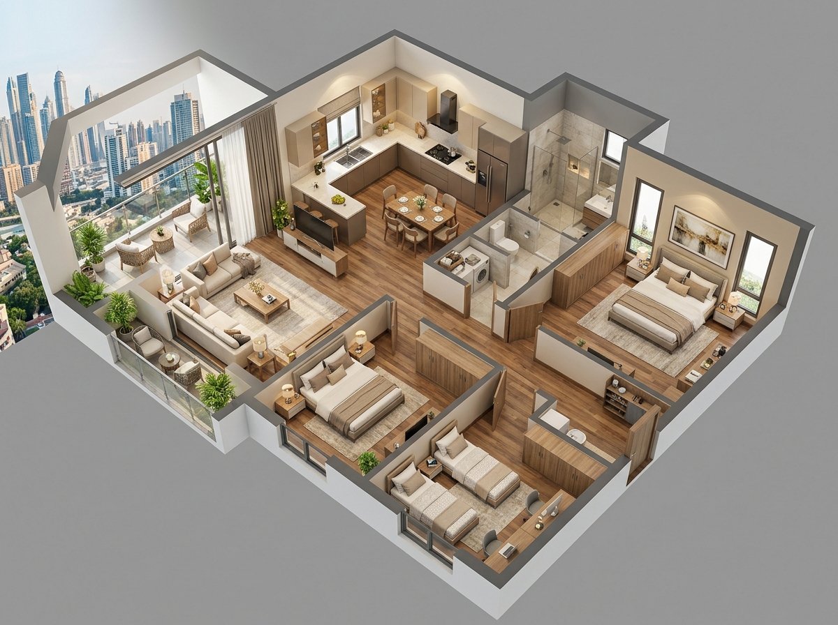 Type A - 3BHK Luxury Residence Architectural Cutaway
